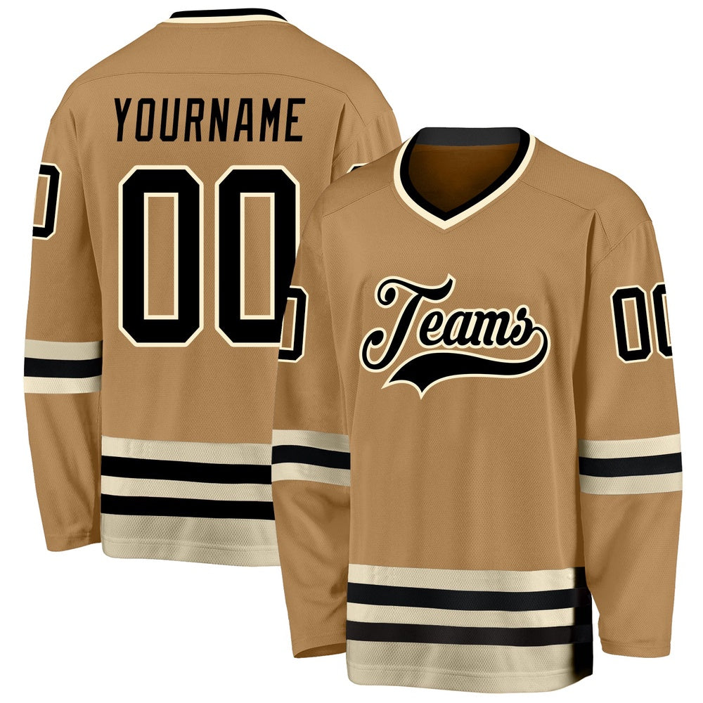 Usa Hockey Jersey, Custom Old Gold Black Cream Hockey Jersey, Team Hockey Jerseys