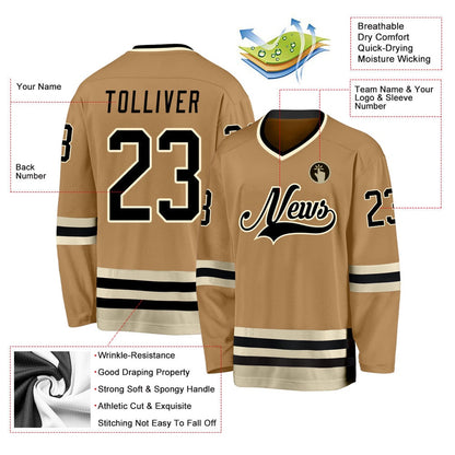 Usa Hockey Jersey, Custom Old Gold Black Cream Hockey Jersey, Team Hockey Jerseys