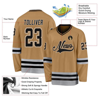 Usa Hockey Jersey, Custom Old Gold Black Gray 1 Hockey Jersey, Team Hockey Jerseys