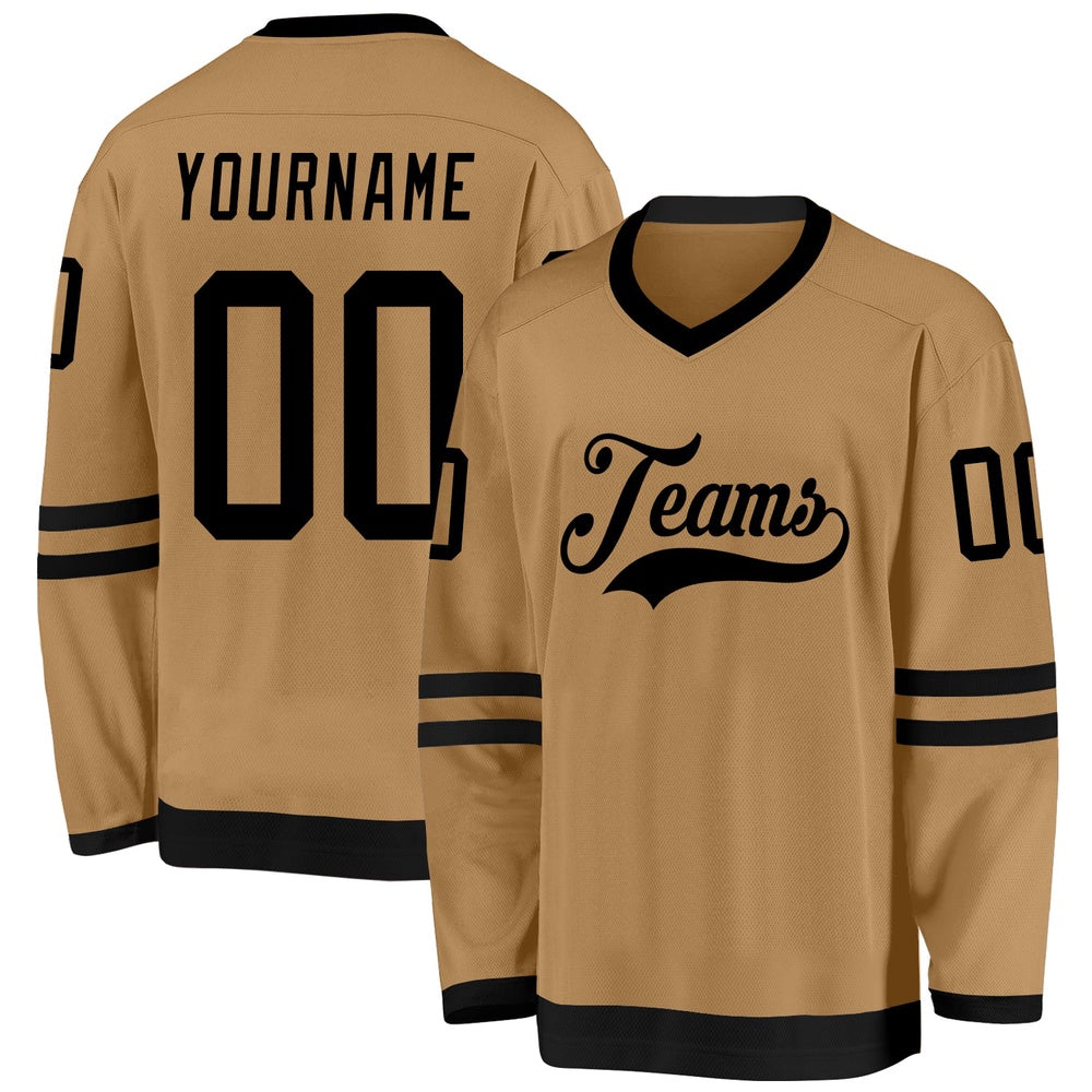 Usa Hockey Jersey, Custom Old Gold Black Hockey Jersey, Team Hockey Jerseys