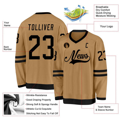 Usa Hockey Jersey, Custom Old Gold Black Hockey Jersey, Team Hockey Jerseys