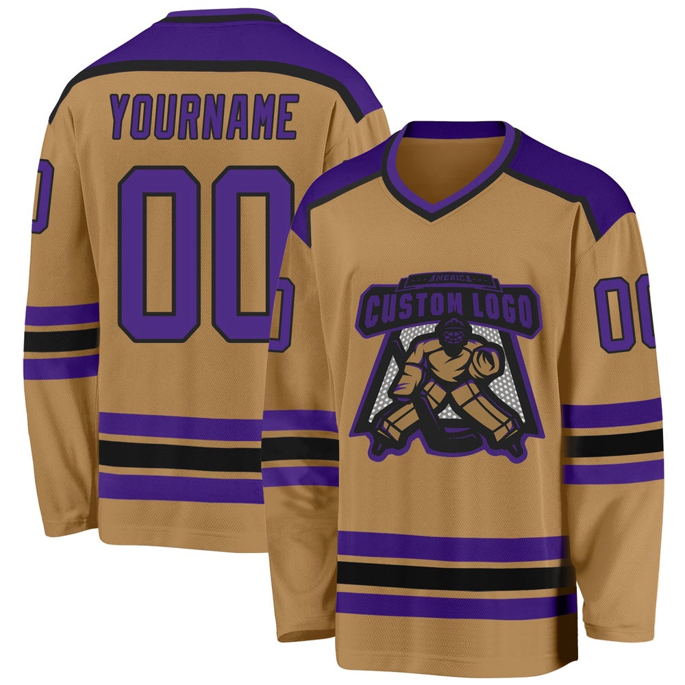 Usa Hockey Jersey, Custom Old Gold Purple Black 1 Hockey Jersey, Team Hockey Jerseys