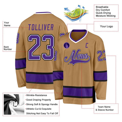 Usa Hockey Jersey, Custom Old Gold Purple Black Hockey Jersey, Team Hockey Jerseys