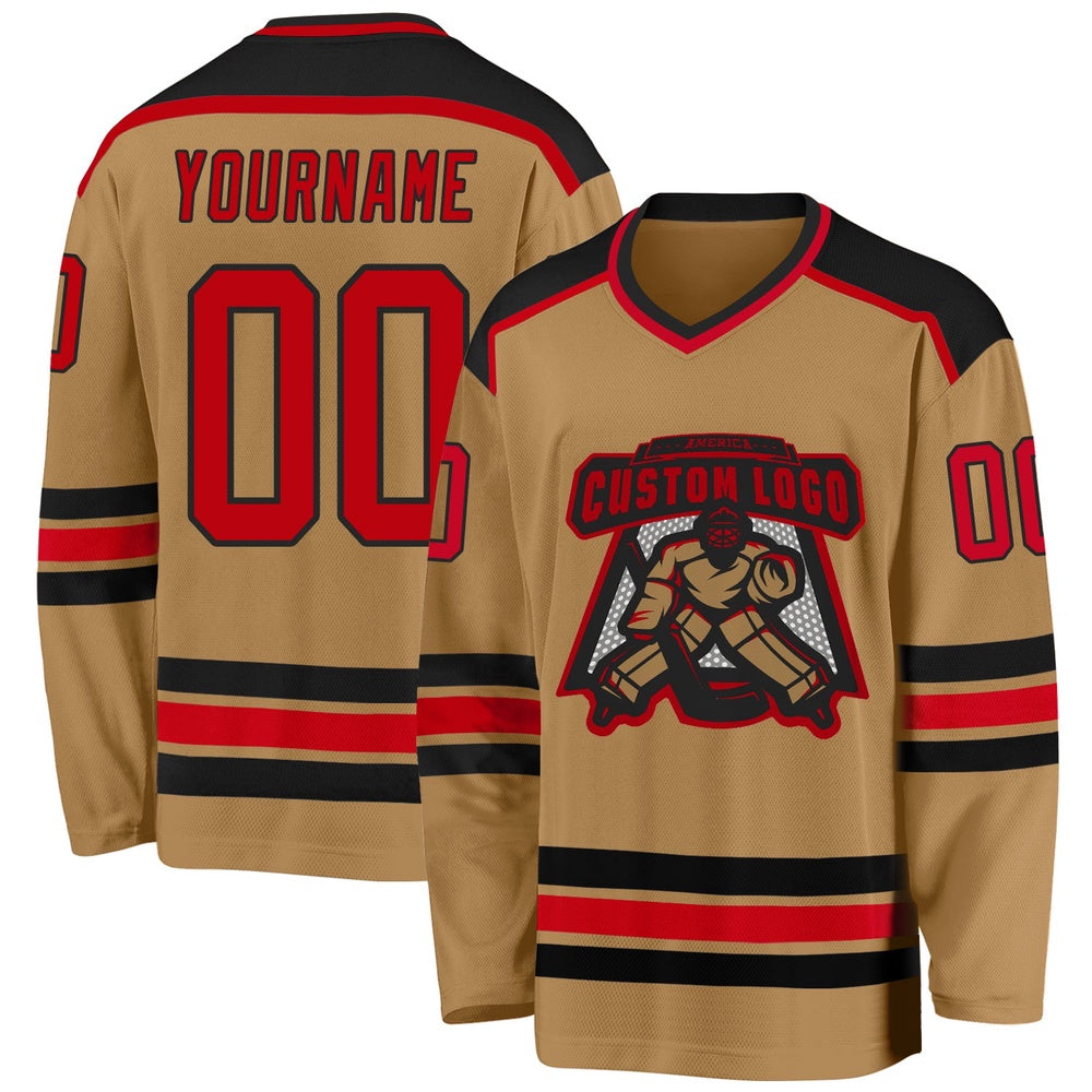 Usa Hockey Jersey, Custom Old Gold Red Black 1 Hockey Jersey, Team Hockey Jerseys