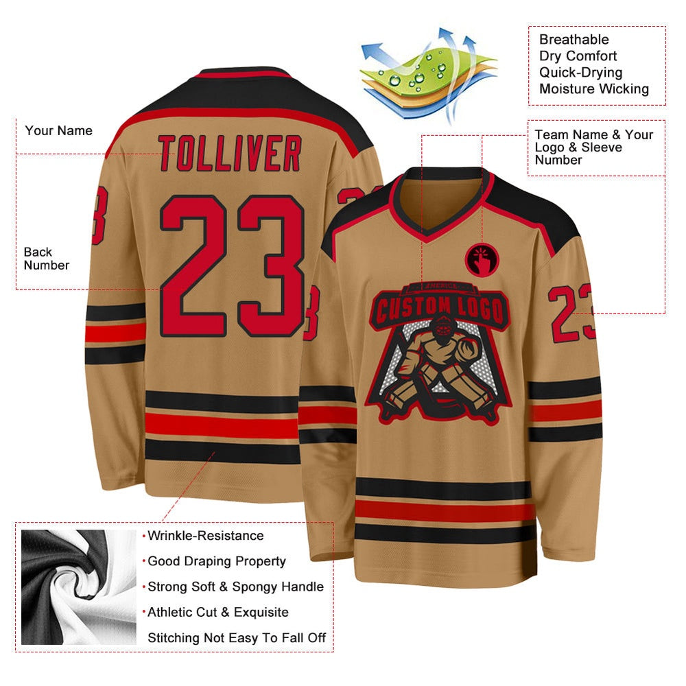 Usa Hockey Jersey, Custom Old Gold Red Black 1 Hockey Jersey, Team Hockey Jerseys