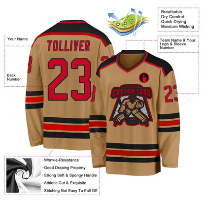 Usa Hockey Jersey, Custom Old Gold Red Black 1 Hockey Jersey, Team Hockey Jerseys