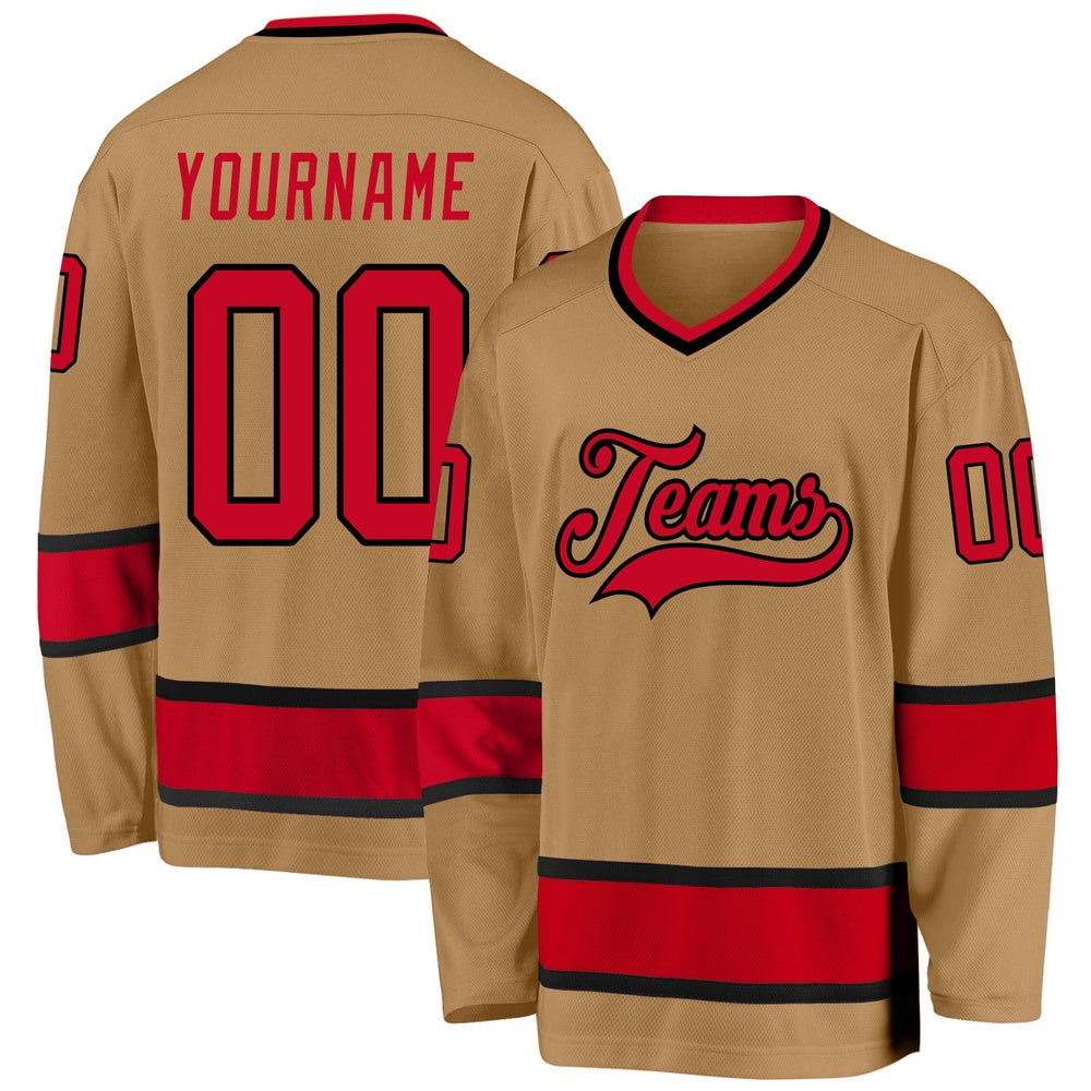 Usa Hockey Jersey, Custom Old Gold Red Black Hockey Jersey, Team Hockey Jerseys