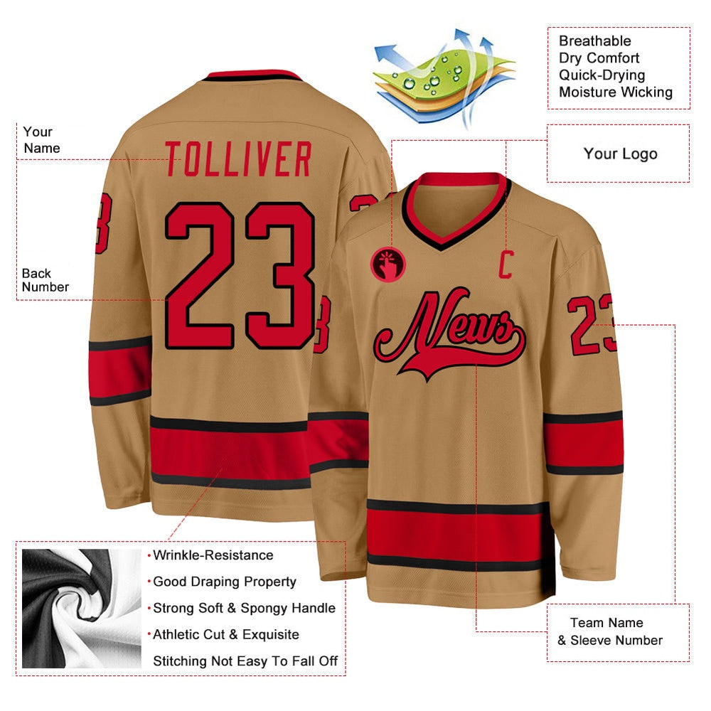Usa Hockey Jersey, Custom Old Gold Red Black Hockey Jersey, Team Hockey Jerseys