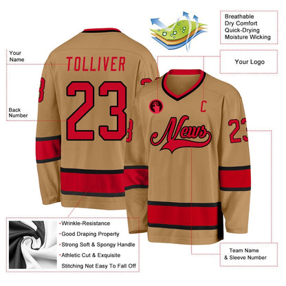 Usa Hockey Jersey, Custom Old Gold Red Black Hockey Jersey, Team Hockey Jerseys