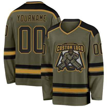 Usa Hockey Jersey, Custom Olive Black Old Gold Salute To Service 1 Hockey Jersey, Team Hockey Jerseys