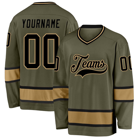 Usa Hockey Jersey, Custom Olive Black Old Gold Salute To Service 2 Hockey Jersey, Team Hockey Jerseys