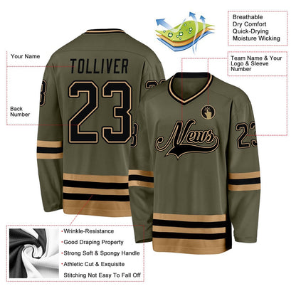 Usa Hockey Jersey, Custom Olive Black Old Gold Salute To Service Hockey Jersey, Team Hockey Jerseys