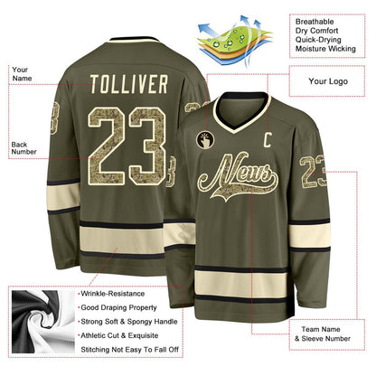 Usa Hockey Jersey, Custom Olive Camo Cream Salute To Service Hockey Jersey, Team Hockey Jerseys