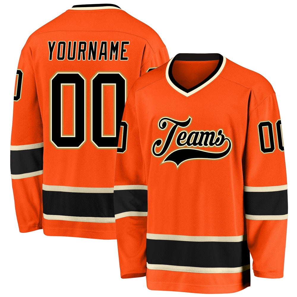 Usa Hockey Jersey, Custom Orange Black Cream Hockey Jersey, Team Hockey Jerseys