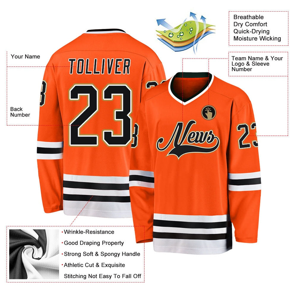 Usa Hockey Jersey, Custom Orange Black Old Gold 1 Hockey Jersey, Team Hockey Jerseys