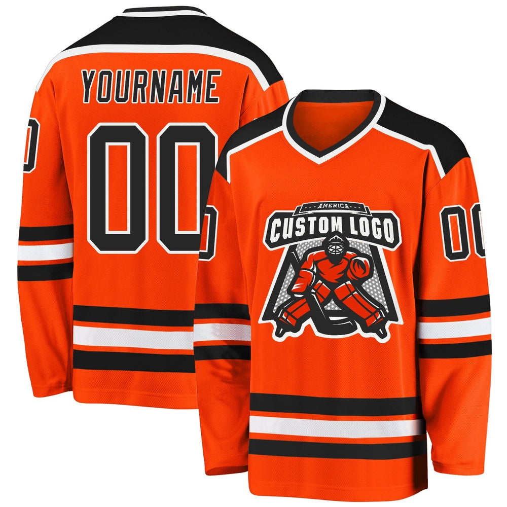 Usa Hockey Jersey, Custom Orange Black White Hockey Jersey, Team Hockey Jerseys