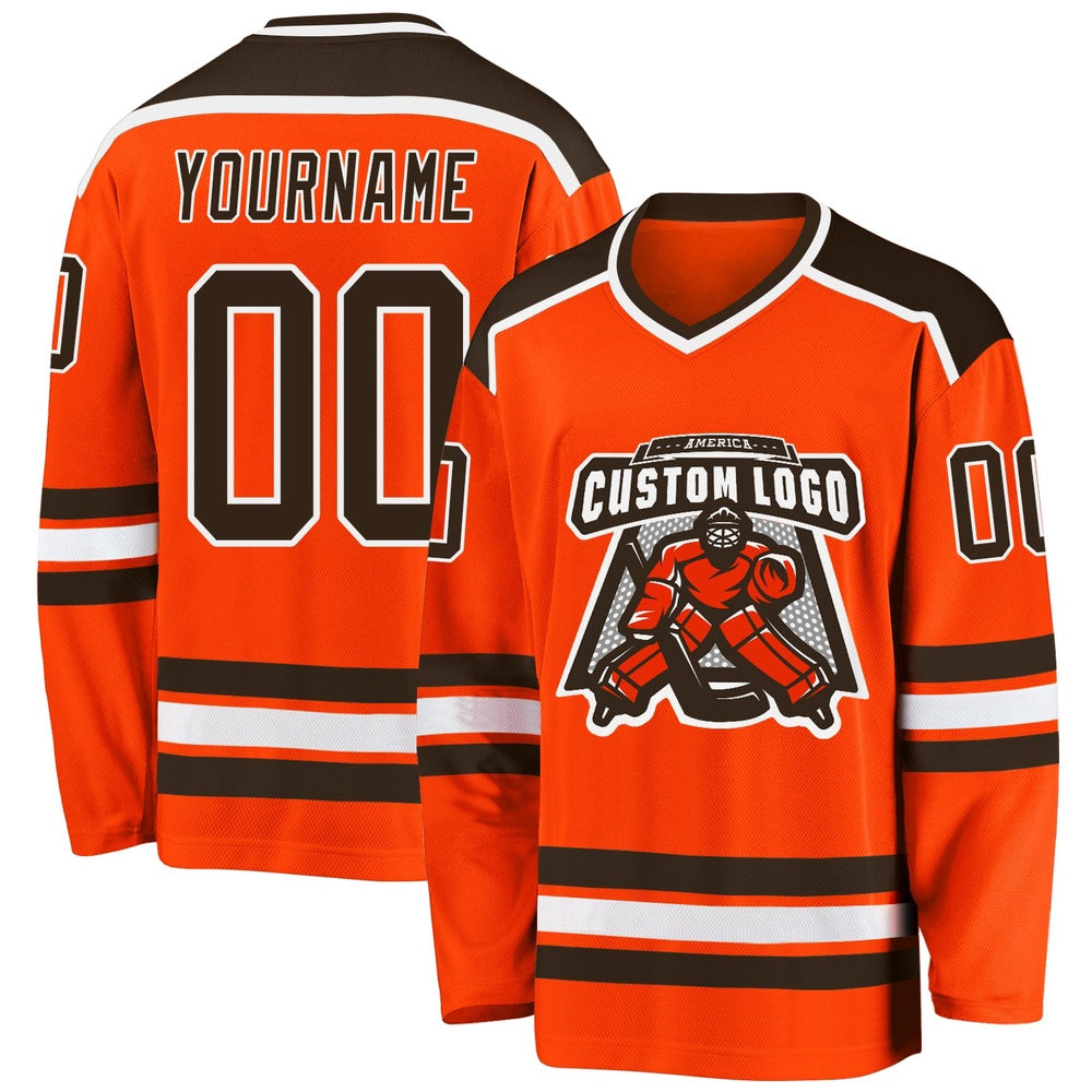 Usa Hockey Jersey, Custom Orange Brown White Hockey Jersey, Team Hockey Jerseys