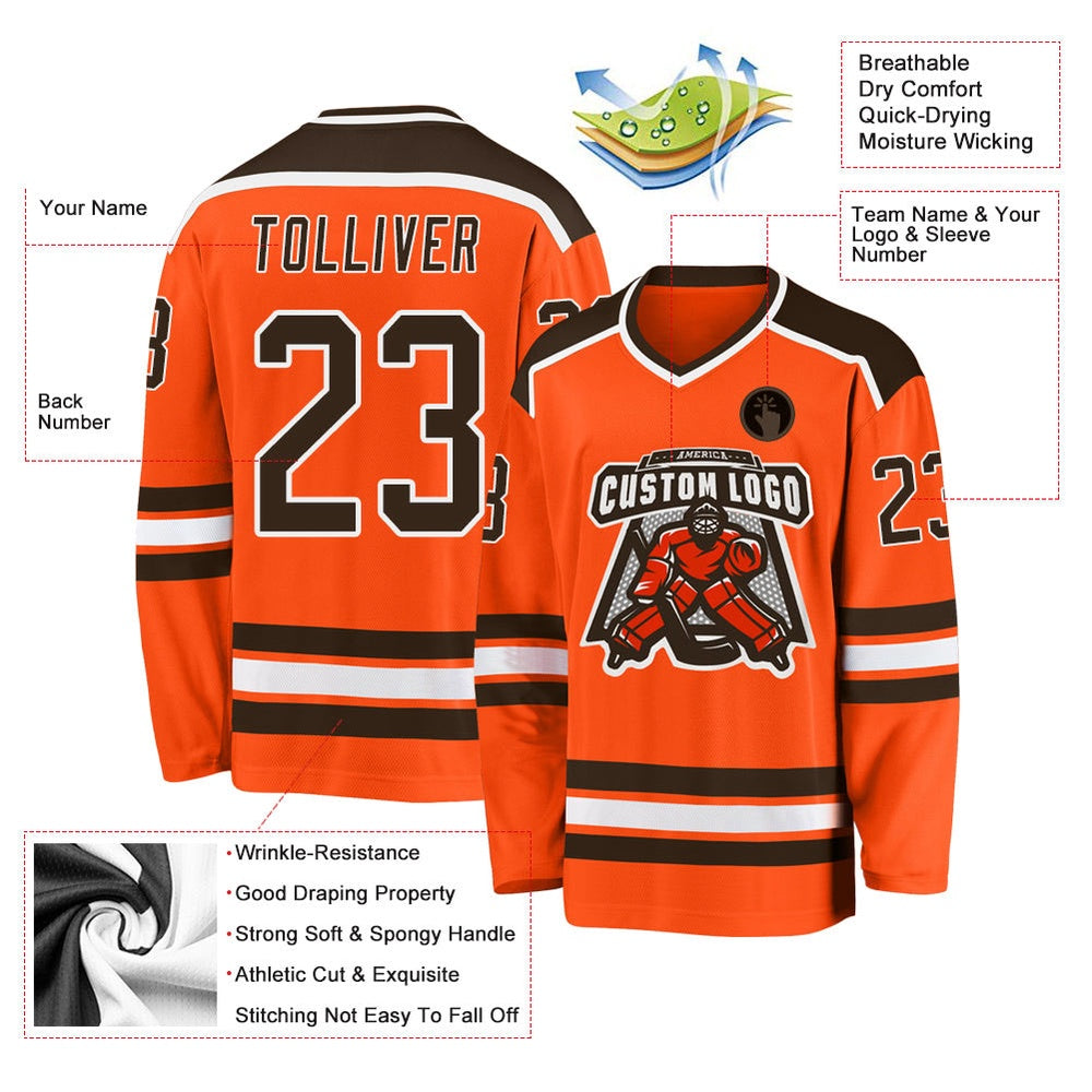 Usa Hockey Jersey, Custom Orange Brown White Hockey Jersey, Team Hockey Jerseys