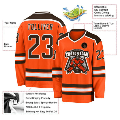 Usa Hockey Jersey, Custom Orange Brown White Hockey Jersey, Team Hockey Jerseys