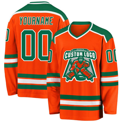 Usa Hockey Jersey, Custom Orange Kelly Green White Hockey Jersey, Team Hockey Jerseys