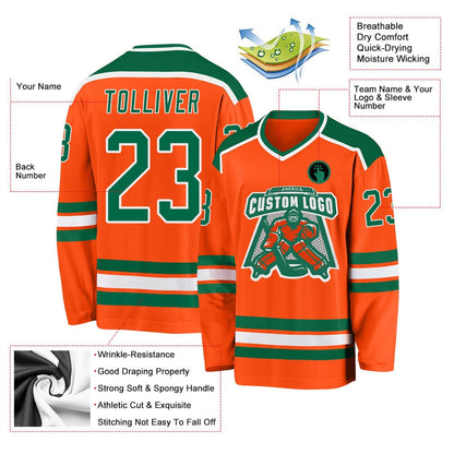 Usa Hockey Jersey, Custom Orange Kelly Green White Hockey Jersey, Team Hockey Jerseys