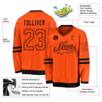 Usa Hockey Jersey, Custom Orange Orange Black Hockey Jersey, Team Hockey Jerseys