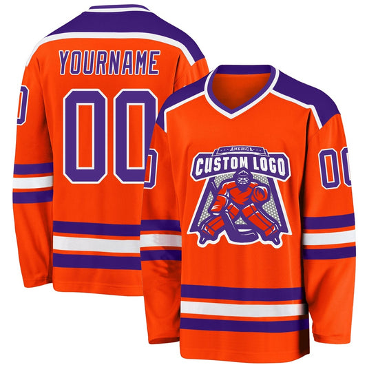 Usa Hockey Jersey, Custom Orange Purple White Hockey Jersey, Team Hockey Jerseys
