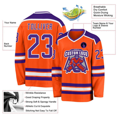 Usa Hockey Jersey, Custom Orange Purple White Hockey Jersey, Team Hockey Jerseys