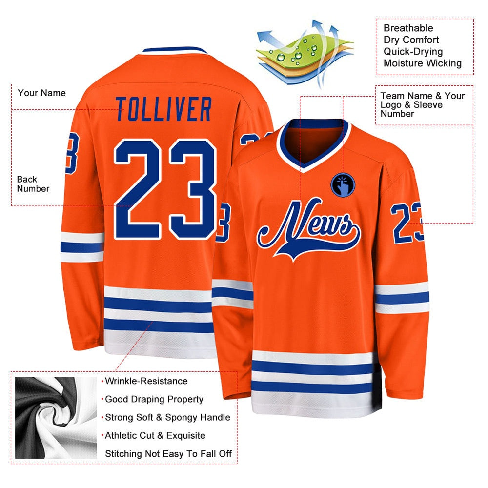Usa Hockey Jersey, Custom Orange Royal White 1 Hockey Jersey, Team Hockey Jerseys