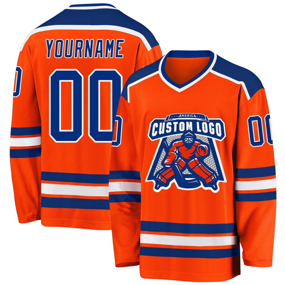Usa Hockey Jersey, Custom Orange Royal White Hockey Jersey, Team Hockey Jerseys