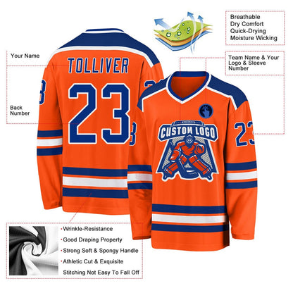Usa Hockey Jersey, Custom Orange Royal White Hockey Jersey, Team Hockey Jerseys