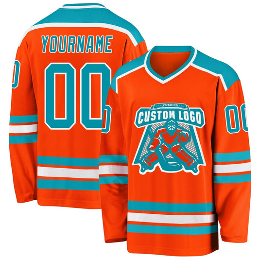 Usa Hockey Jersey, Custom Orange Teal White Hockey Jersey, Team Hockey Jerseys