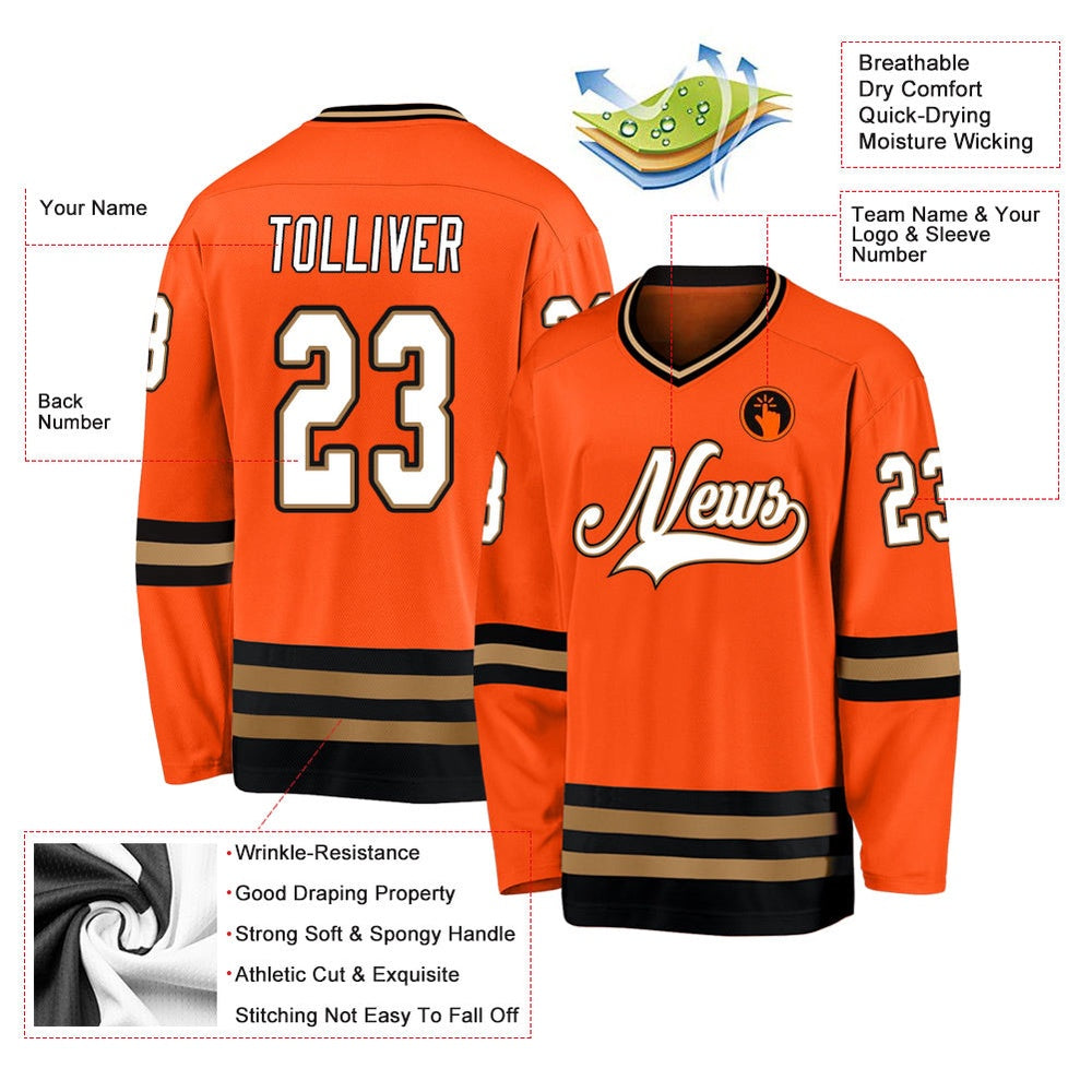 Usa Hockey Jersey, Custom Orange White Black Hockey Jersey, Team Hockey Jerseys