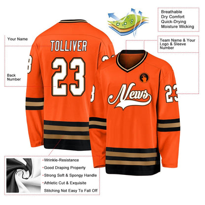 Usa Hockey Jersey, Custom Orange White Black Hockey Jersey, Team Hockey Jerseys