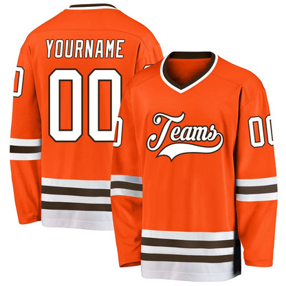 Usa Hockey Jersey, Custom Orange White Brown Hockey Jersey, Team Hockey Jerseys