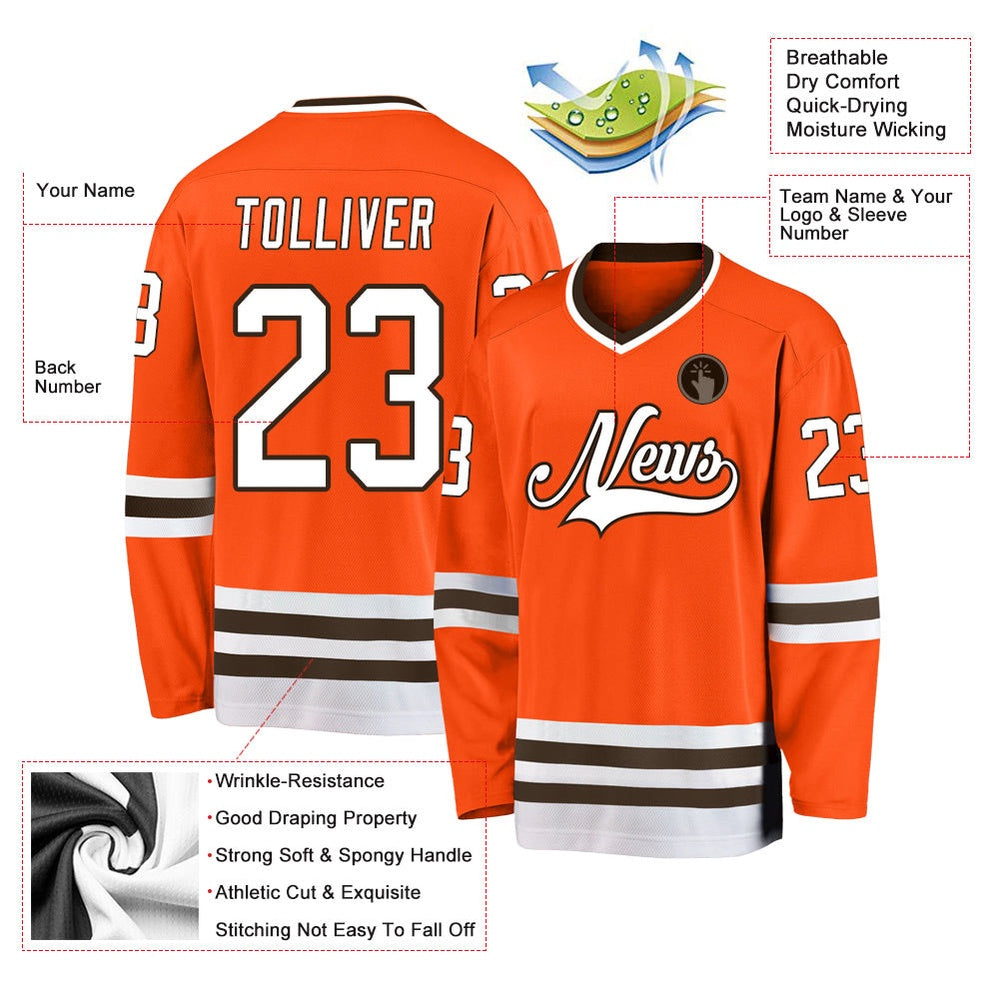 Usa Hockey Jersey, Custom Orange White Brown Hockey Jersey, Team Hockey Jerseys
