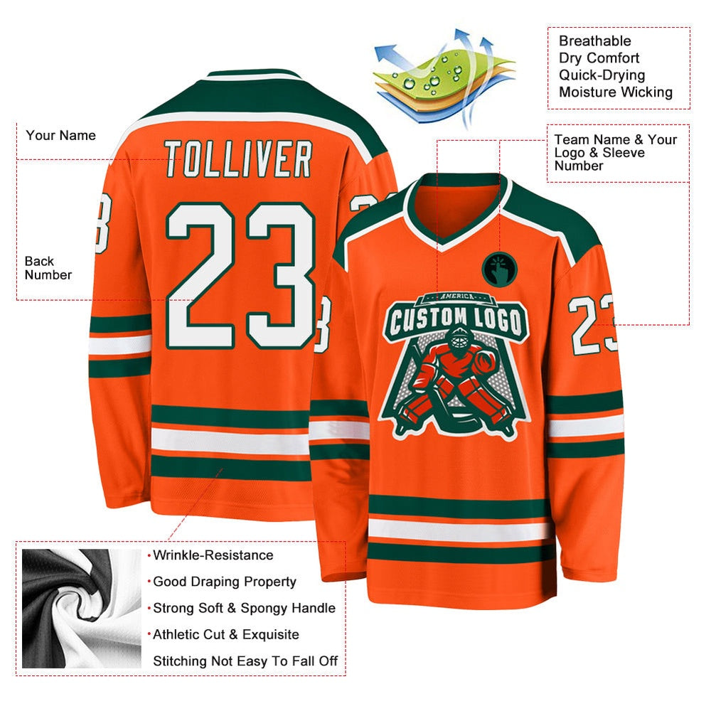 Usa Hockey Jersey, Custom Orange White Green 1 Hockey Jersey, Team Hockey Jerseys