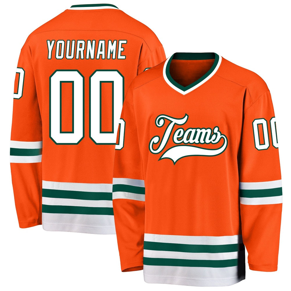 Usa Hockey Jersey, Custom Orange White Green Hockey Jersey, Team Hockey Jerseys