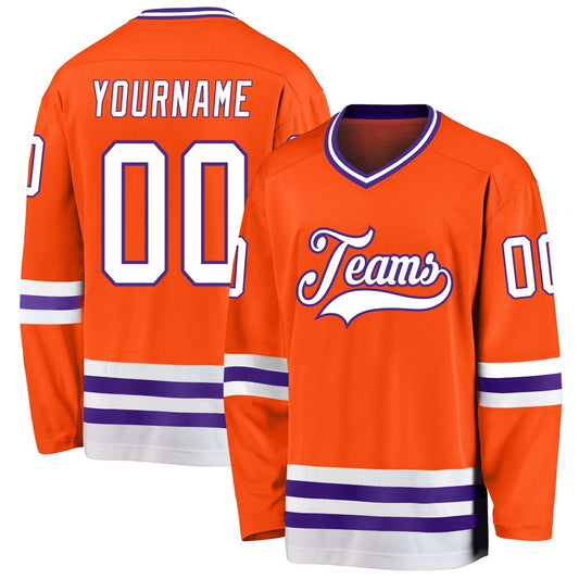Usa Hockey Jersey, Custom Orange White Purple Hockey Jersey, Team Hockey Jerseys