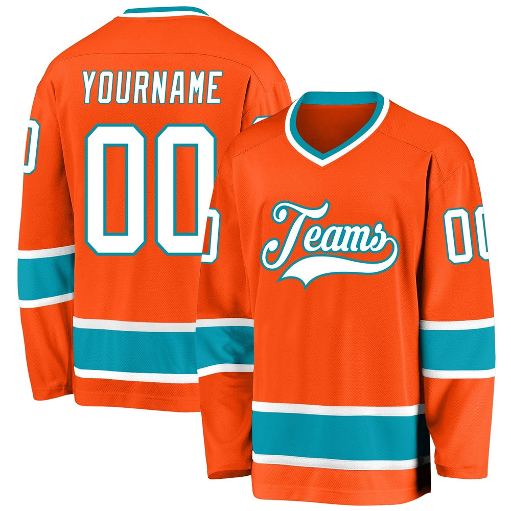 Usa Hockey Jersey, Custom Orange White Teal Hockey Jersey, Team Hockey Jerseys