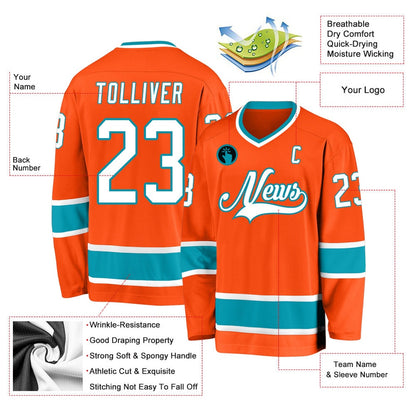 Usa Hockey Jersey, Custom Orange White Teal Hockey Jersey, Team Hockey Jerseys