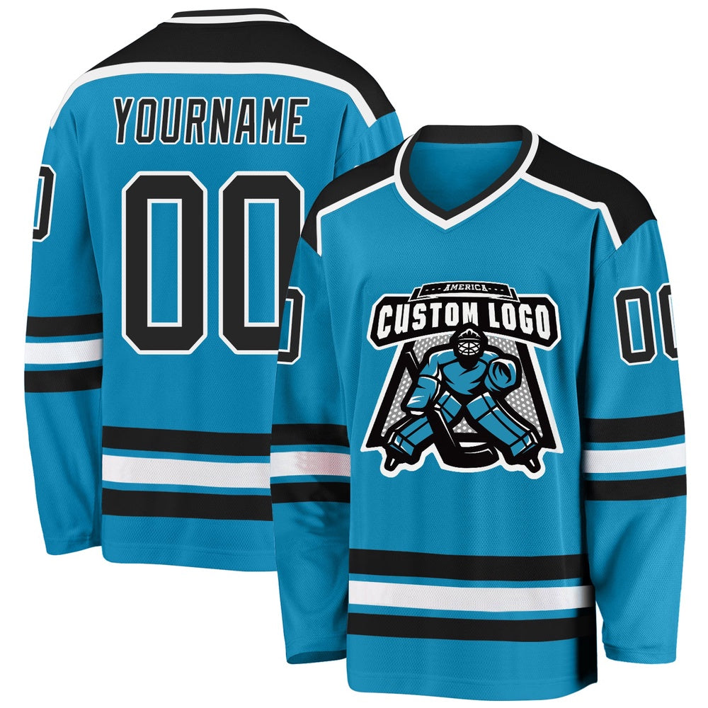 Usa Hockey Jersey, Custom Panther Blue Black White Hockey Jersey, Team Hockey Jerseys