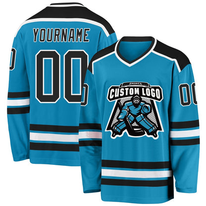 Usa Hockey Jersey, Custom Panther Blue Black White Hockey Jersey, Team Hockey Jerseys