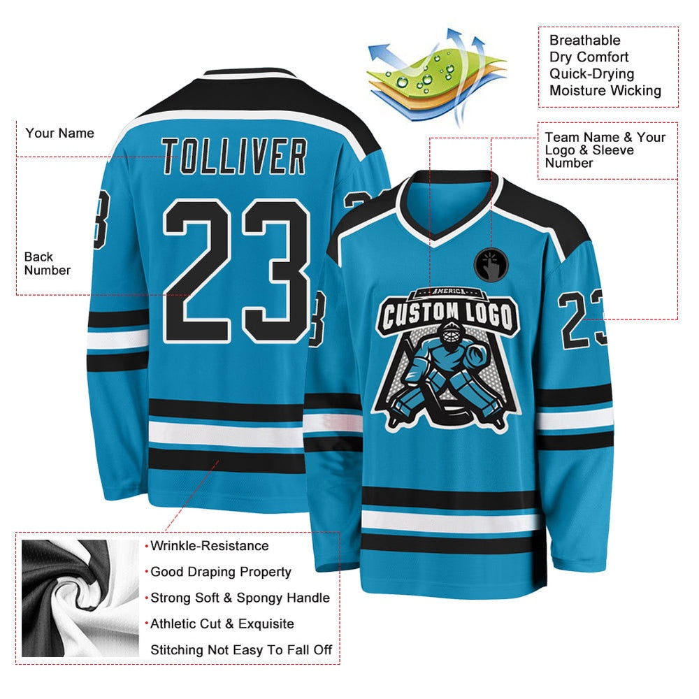 Usa Hockey Jersey, Custom Panther Blue Black White Hockey Jersey, Team Hockey Jerseys
