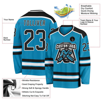 Usa Hockey Jersey, Custom Panther Blue Black White Hockey Jersey, Team Hockey Jerseys