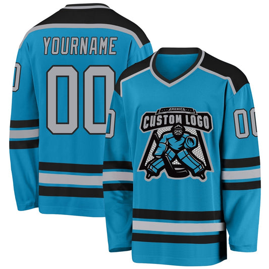 Usa Hockey Jersey, Custom Panther Blue Gray Black 1 Hockey Jersey, Team Hockey Jerseys