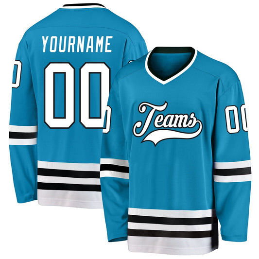 Usa Hockey Jersey, Custom Panther Blue White Black Hockey Jersey, Team Hockey Jerseys