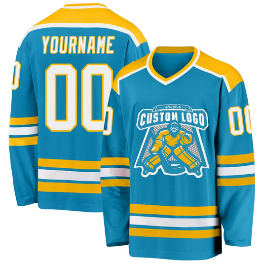 Usa Hockey Jersey, Custom Panther Blue White Gold 1 Hockey Jersey, Team Hockey Jerseys