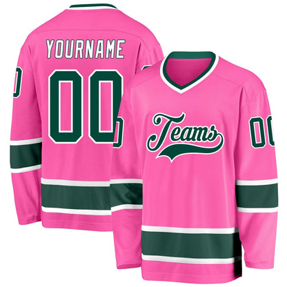 Usa Hockey Jersey, Custom Pink Green White Hockey Jersey, Team Hockey Jerseys