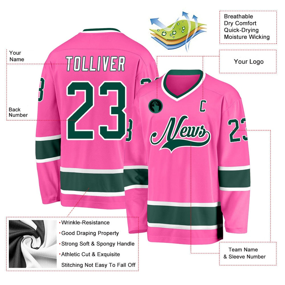 Usa Hockey Jersey, Custom Pink Green White Hockey Jersey, Team Hockey Jerseys